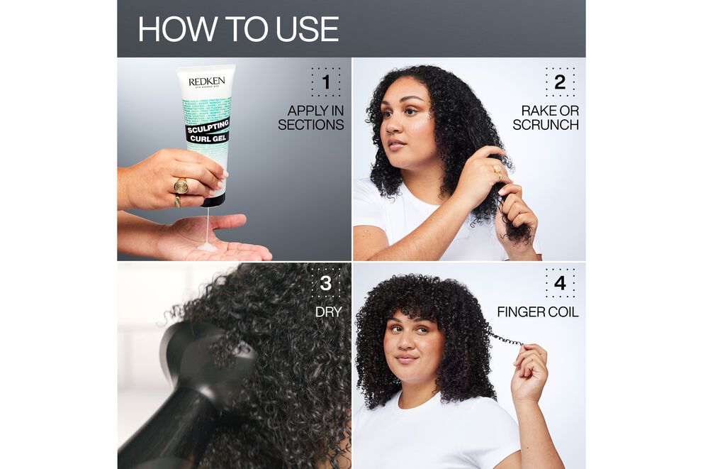 Redken Sculpting curl gel , how to use info graphic.
