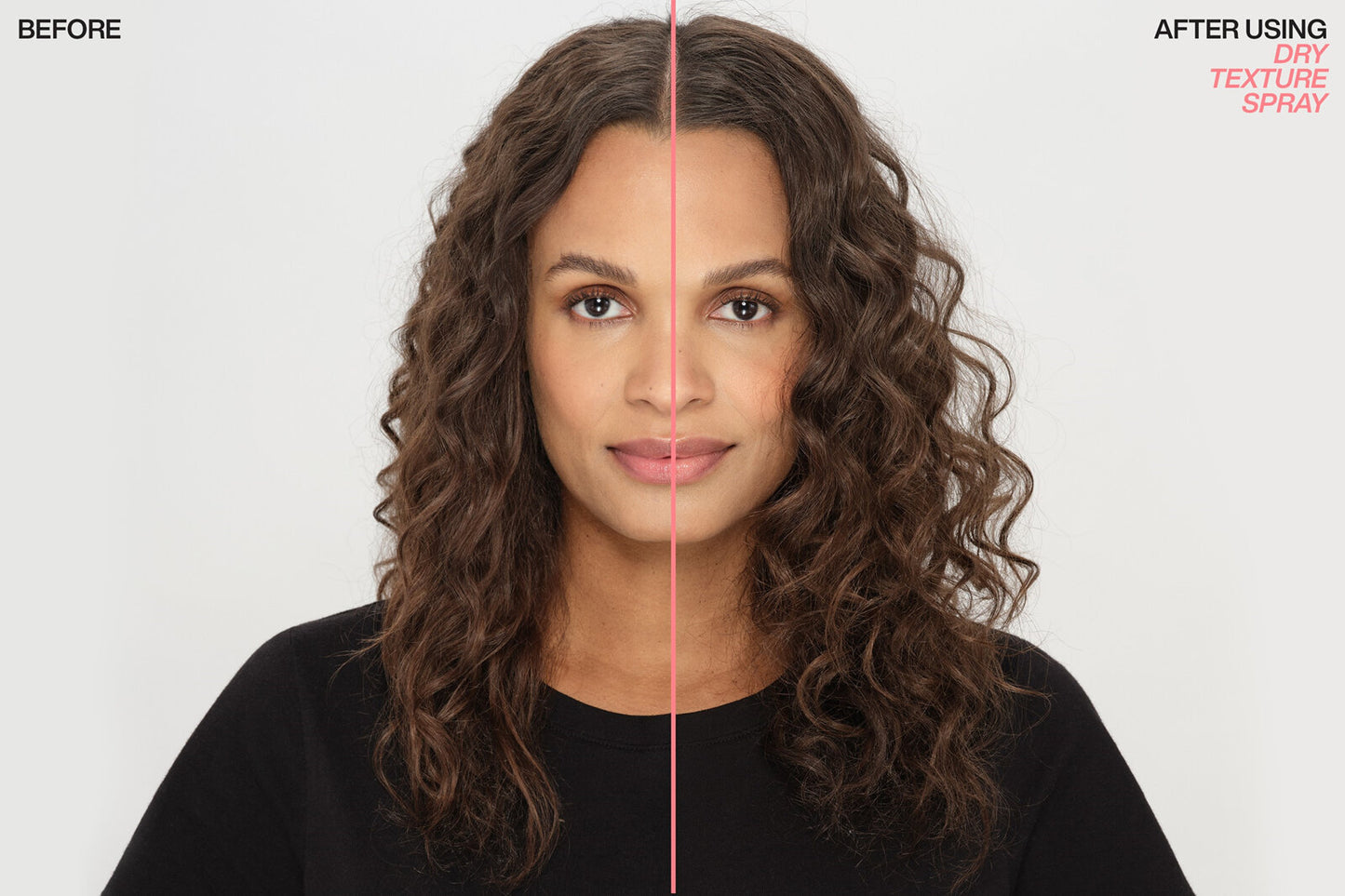Comparison of hair texture before and after using a dry texture spray