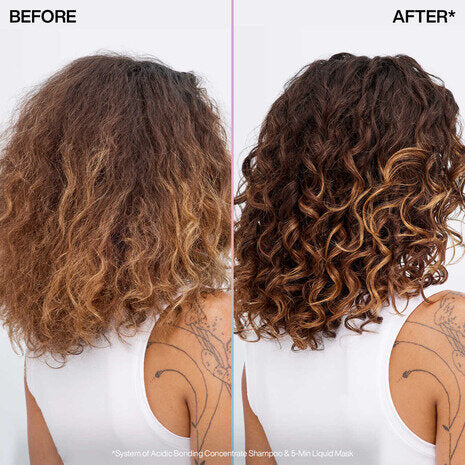 Before and after comparison of curly hair using redken acidic bondng concentrate