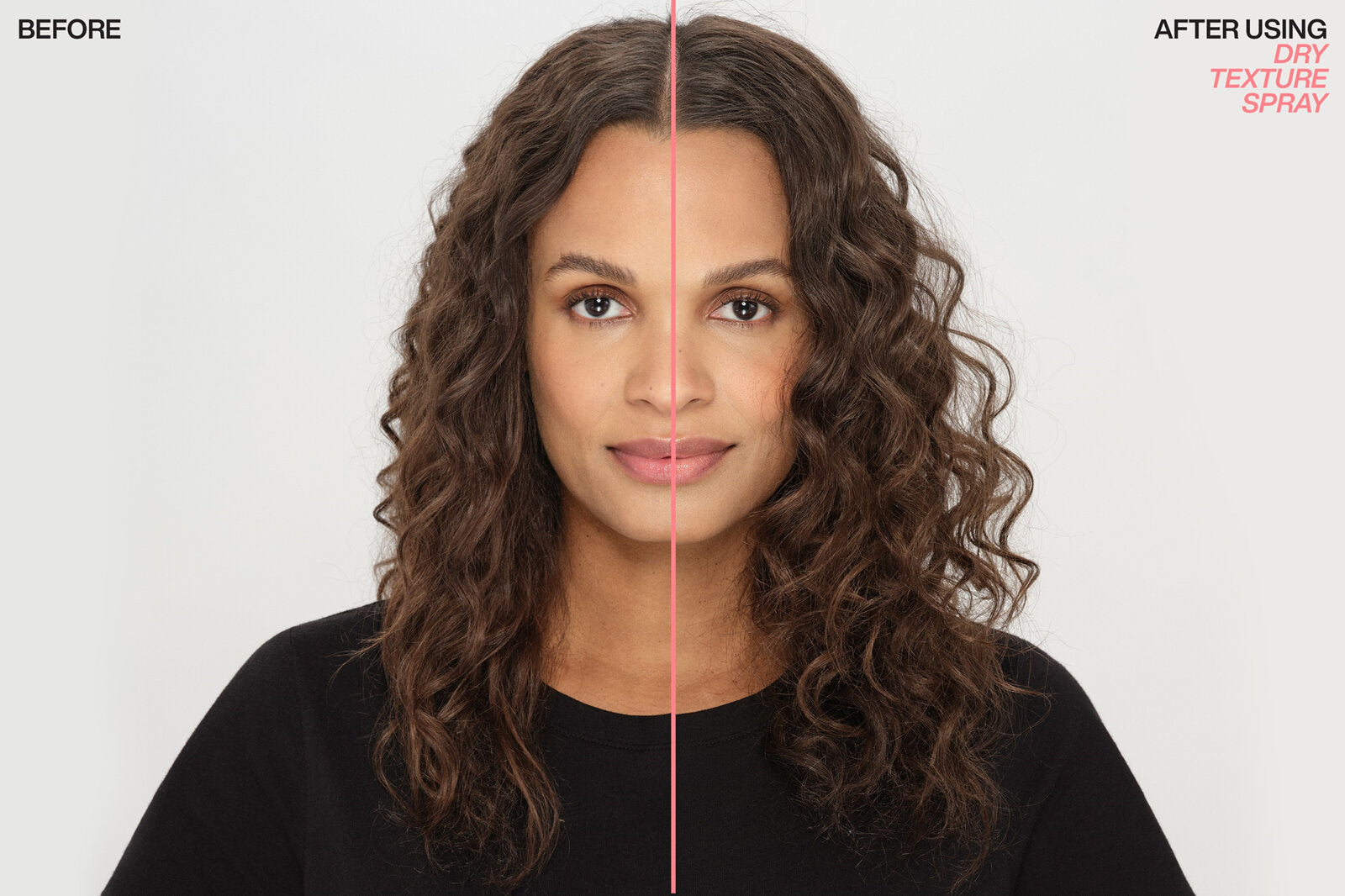 Comparison of hair texture before and after using a dry texture spray