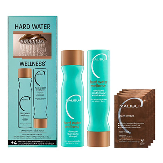 Malibu c hard water wellness kit including shampoo, conditioner and treatments