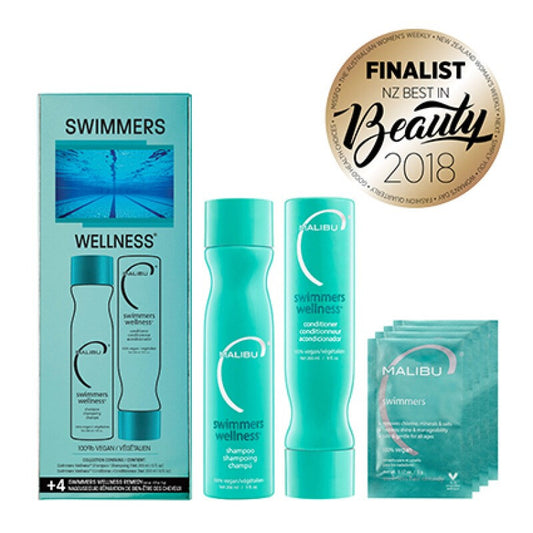 Malibu C swimmers wellness kit including swimmers wellness shampoo, conditioner and treatments